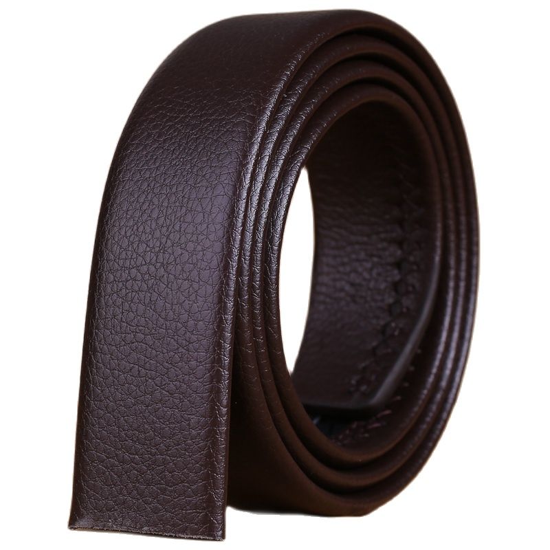 Cinturón de cuero de microfibra automático para hombre, Correa larga sin hebilla de tamaño grande, 110 cm, 120, 130, 140, 150, 160, marrón, negro, 170, 180: brown without buckle / 160 cm