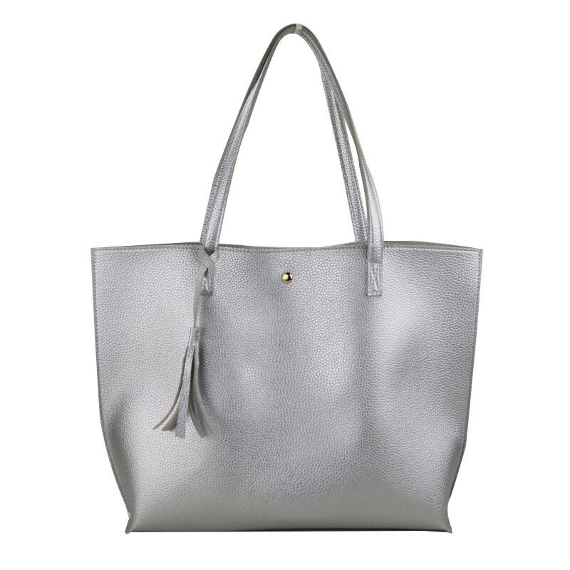 Mode Grote Capaciteit Vrouwen Schoudertassen Tassel Tote Handtas Boodschappentas Groene Bakken Vrouwen Tas: Zilver