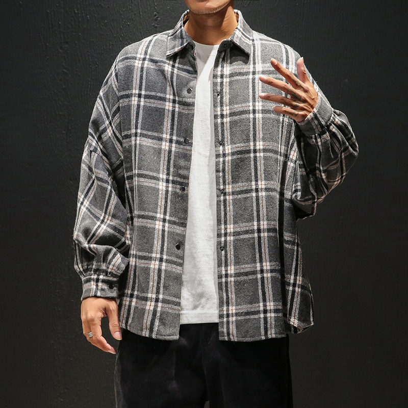 Modis Mens Plaid Flannel Shirts Hip Hop Men Tops Long Sleeve Streetwear Coat Loose Casual Clothes 5XL Plus Size Hombre Clothing
