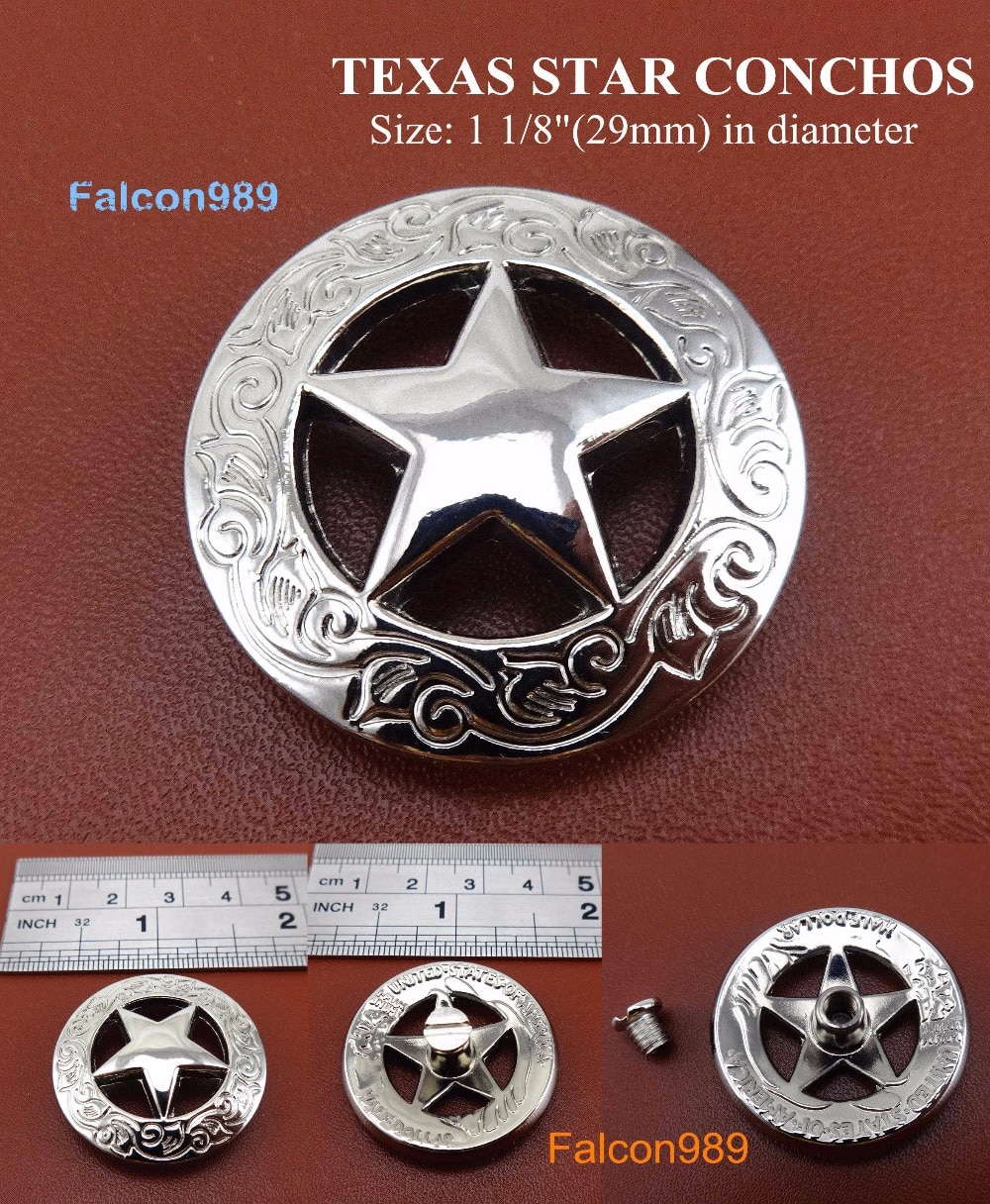 (KB202) 6 pcs 1-1/8 ''Westerse Concho Texas Star Zadel Concho Leather Craft Tack Knop Zilver Tool Edger Creaser groover Skive
