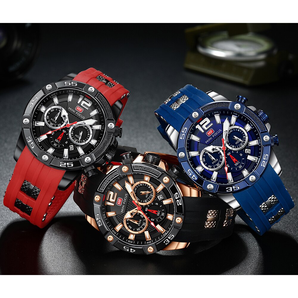 Reloj deportivo MINI FOCUS a la resistente al agua para Hombre, relojes de lujo de , Reloj Masculino de cuarzo, correa de silicona para Hombre