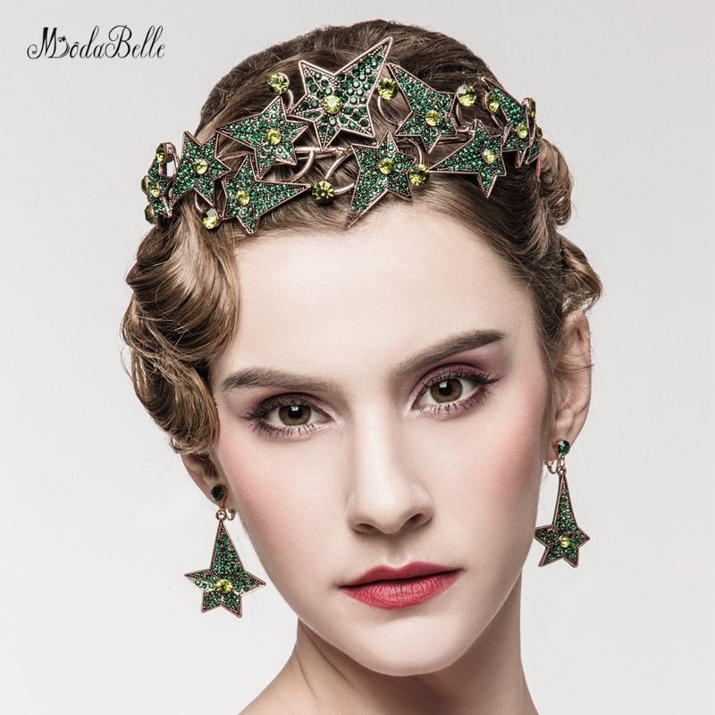 Modabelle nueva corona verde barroca Novia tocado rojo cristal grande reina corona Tocados Para Novia accesorios Para el cabello