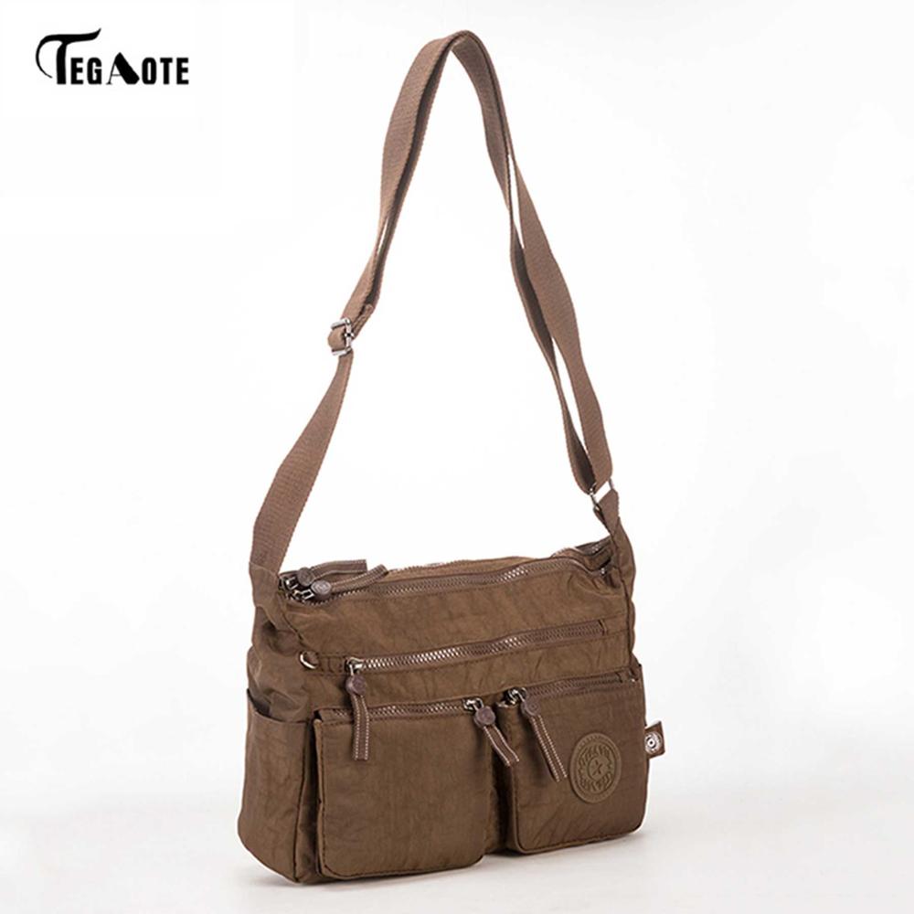 TEGAOTE femmes Messenger sacs dames Nylon sac à main voyage décontracté Original sac femme grande capacité sac à bandoulière: Marron