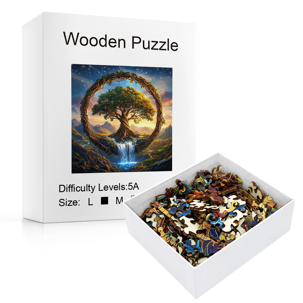 Tree of Life Waterfall River Wooden Puzzle for Adults | Uniquely Shaped Irregular Family Game – Eco-Friendly Wood Craft