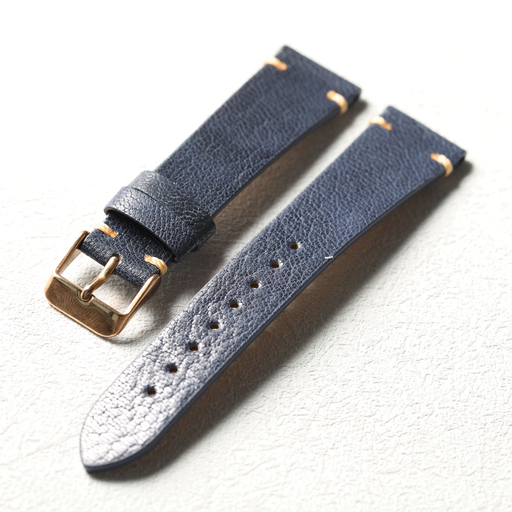 Handgemaakte geitenleren band, ultradun en zacht S/M-formaat, 18 19 20 21 22 MM blauwe lederen band, vintage stijl horlogeband: GREEN BLUE / 22mm