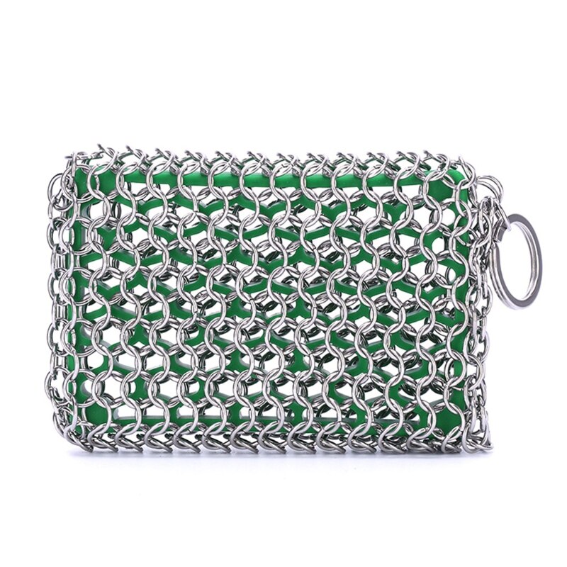Kitchen Accessories Cast Iron Stainless Steel Cleaner Chainmail Scrubber For Skillet Wok Pot Pan Pre-seasoned Barbecue: Green1 Ring