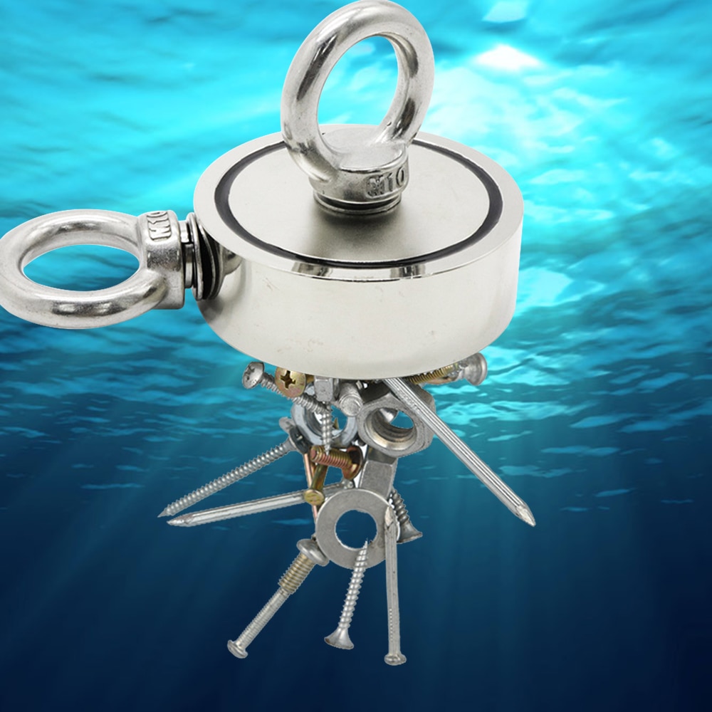 Stark neodymmagnet dubbelsidig sökmagneter krok superkraft räddning havsfiske magnetisk hållare max pull 200kg med ring