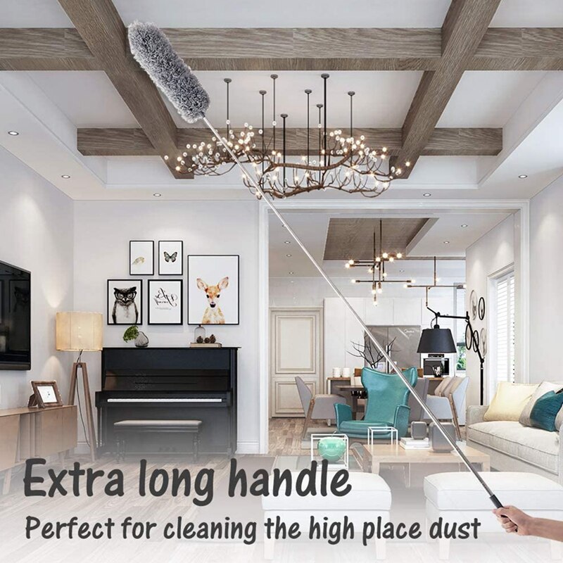Microfiber Duster for Cleaning with Extension Pole,Extendable Up to 100 Inches Handle and Bendable Head Duster