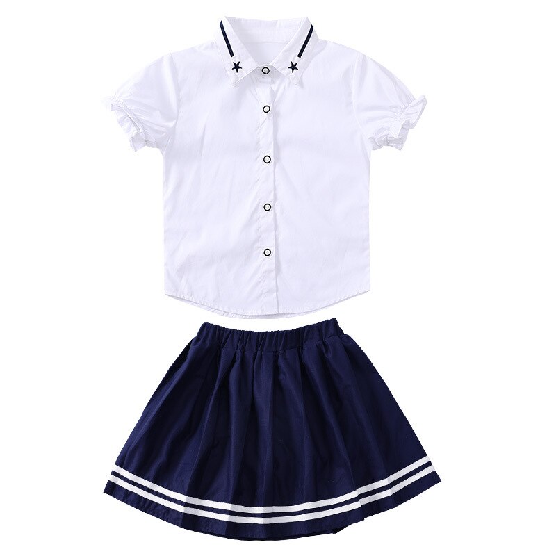 School Uniform Kids Dresses for Girls JK Sailor 3Pcs Japanese Korean Orthodox Pleated Skirt Boys Shorts Navy Blue Kawaii Suit: Girl Set / Height150CM