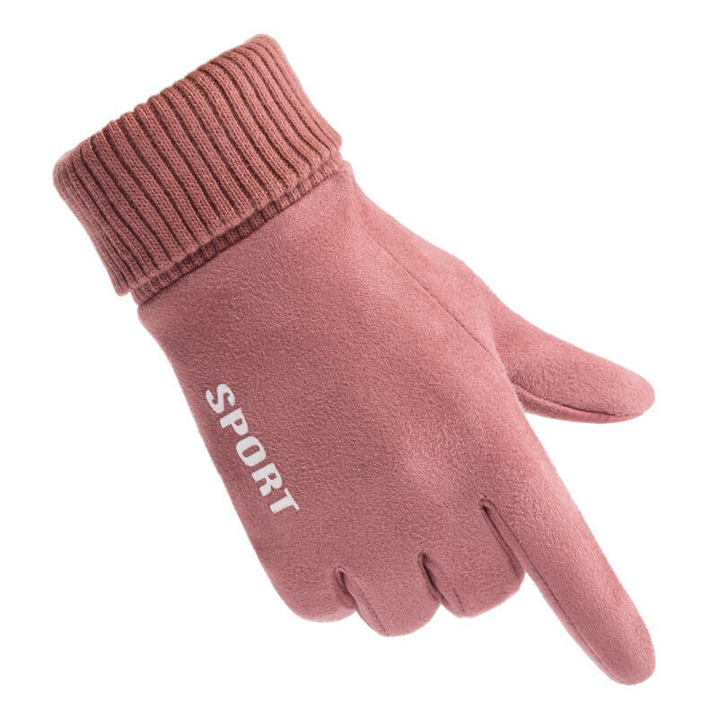 Xiaomi Winter Warm Full Finger Gloves Men Women Touch Screen Gloves Outdoor Sports Skiing Gloves Non-slip Suede Cycling Gloves: Women pink