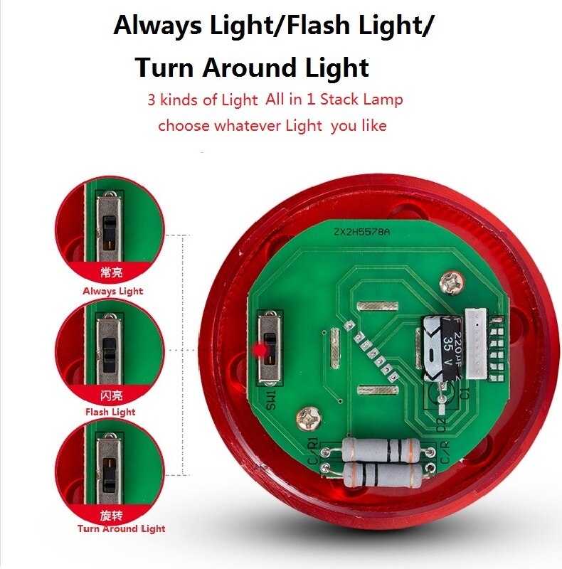 Stack Lamp Industrial Emergency Light LED Warning Light Industrial Light Tower DC12V/24V AC110V/220V/380V without Buzzer