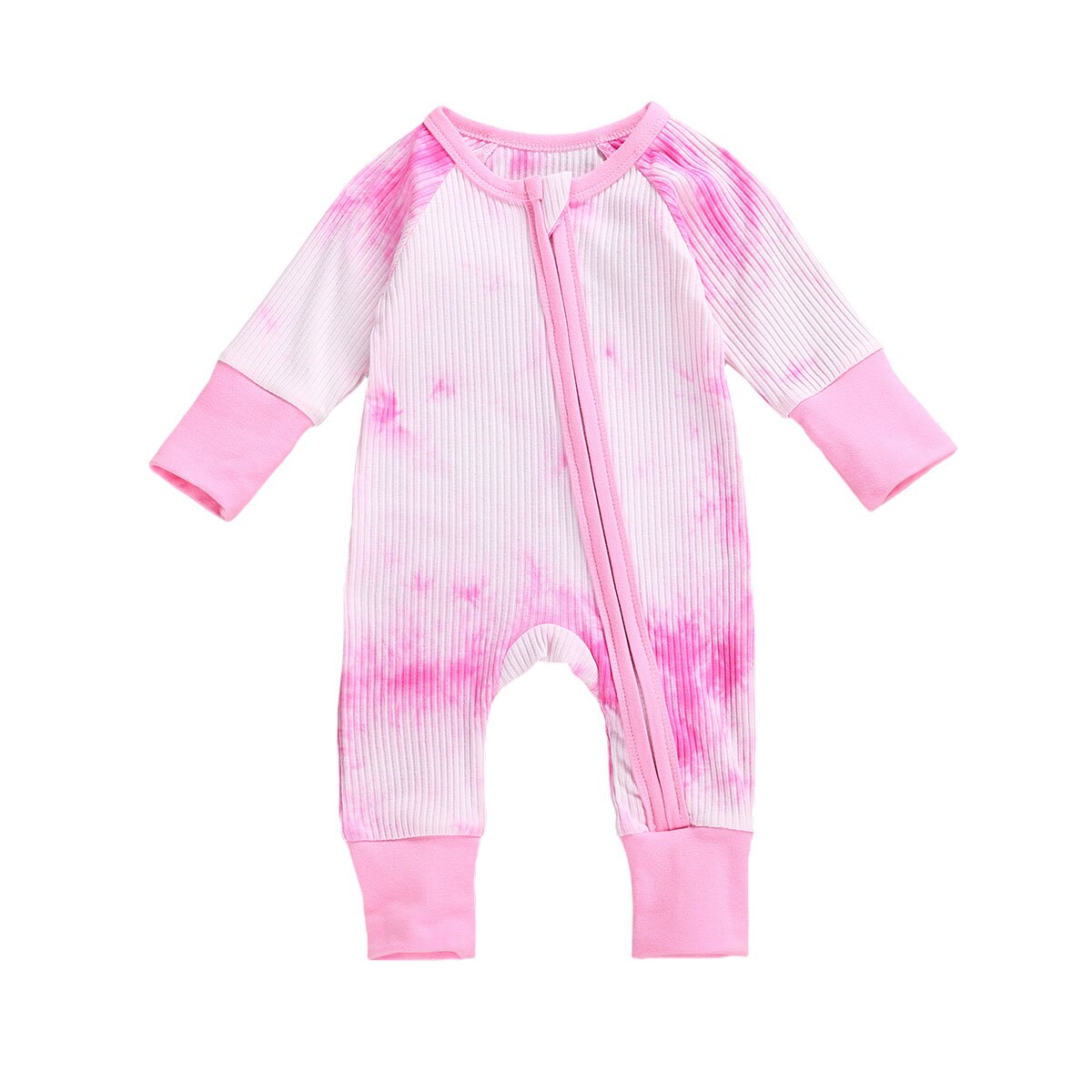 Tie Dye 0-24M Bebê Romper Manga Longa Com Zíper Kintting Suave Terno Macacão Para Bebê Menino Menina Outono roupas: B / 3M