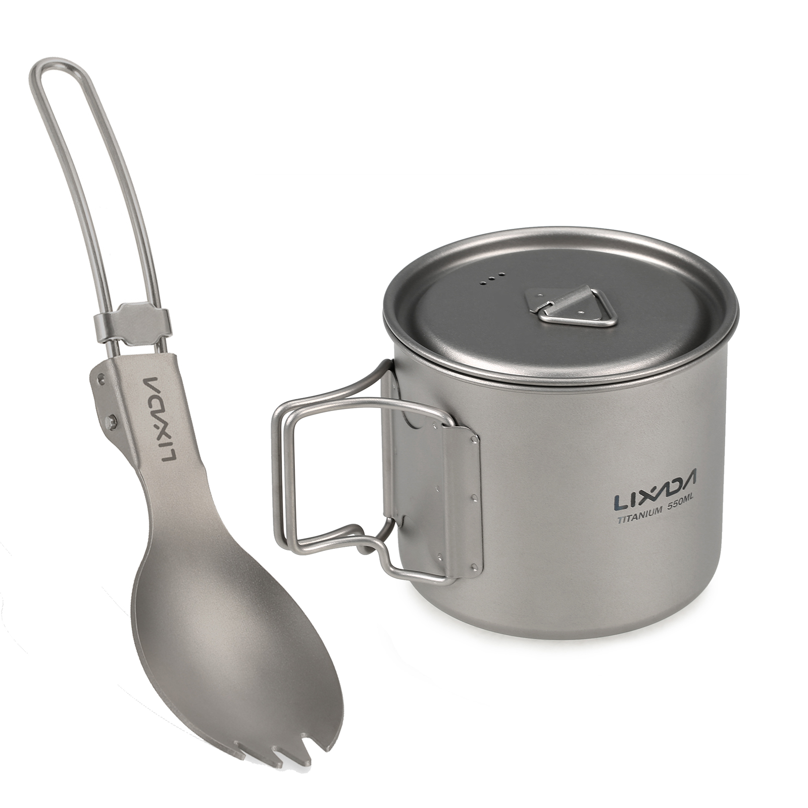 Lixada-taza de agua portátil para pícnic, taza de titanio ultraligera para exteriores, con mango plegable, 300ml / 350ml / 550ml / 650ml: 550ml Con Spork