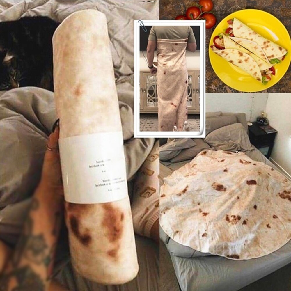 Creatieve Tortilla Deken Ronde Burrito Grappige Deken Gooi Tortilla Textuur Super Zachte Fleece Gooi Deken Voor Kantoor Sofa