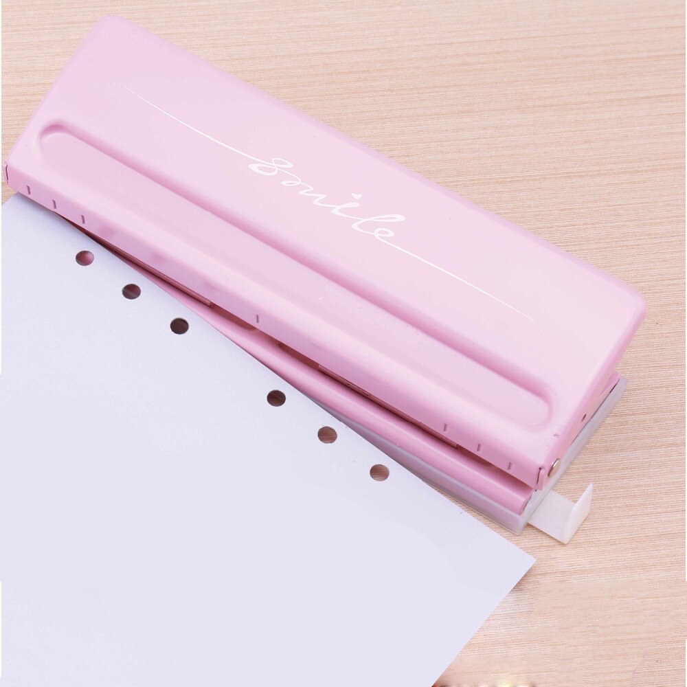 Perforadora de papel para manualidades, cortador de 6 agujeros de Metal, ajustable, para manualidades, A4, A5, A6, papel de hoja suelta, papelería de oficina: Rosa