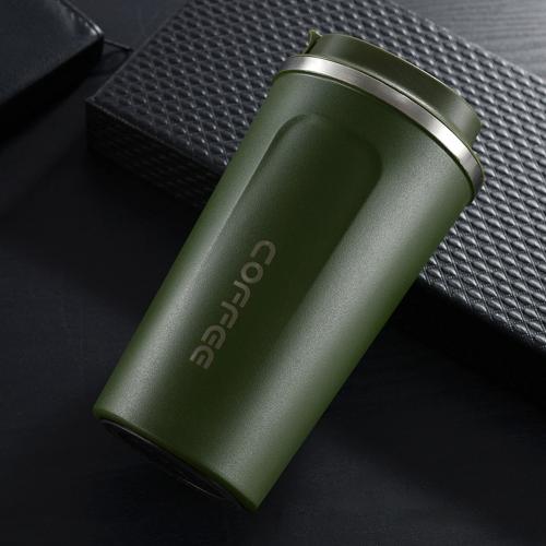 Termo de acero inoxidable para preservación del calor, taza de café al vacío, taza de leche, termos de vacío para el hogar y la Oficina, con tapa, 380/510ML: 510ml / Verde militar