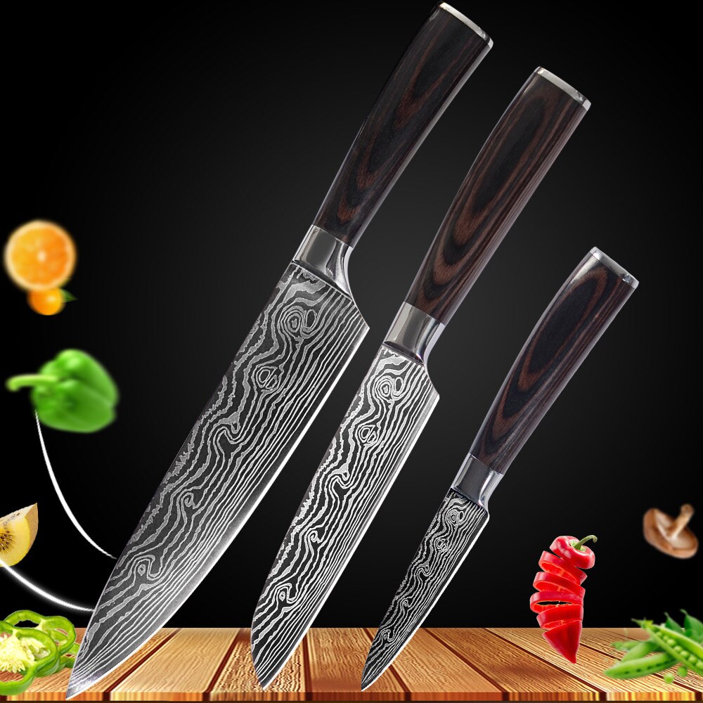 Kitchen Knives set Chef knife Tool High Carbon Stainless Steel Santoku knife Sharp Cleaver Slicing Knife Best Choice for Kitchen: 3 Pcs set 03
