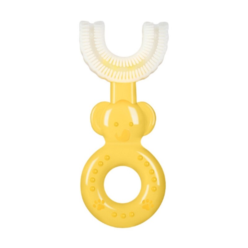 Cabeça macia da escova de dentes do silicone do produto comestível em forma de u das crianças, design oral da limpeza dos dentes de 360 ° para crianças e crianças: Yellow