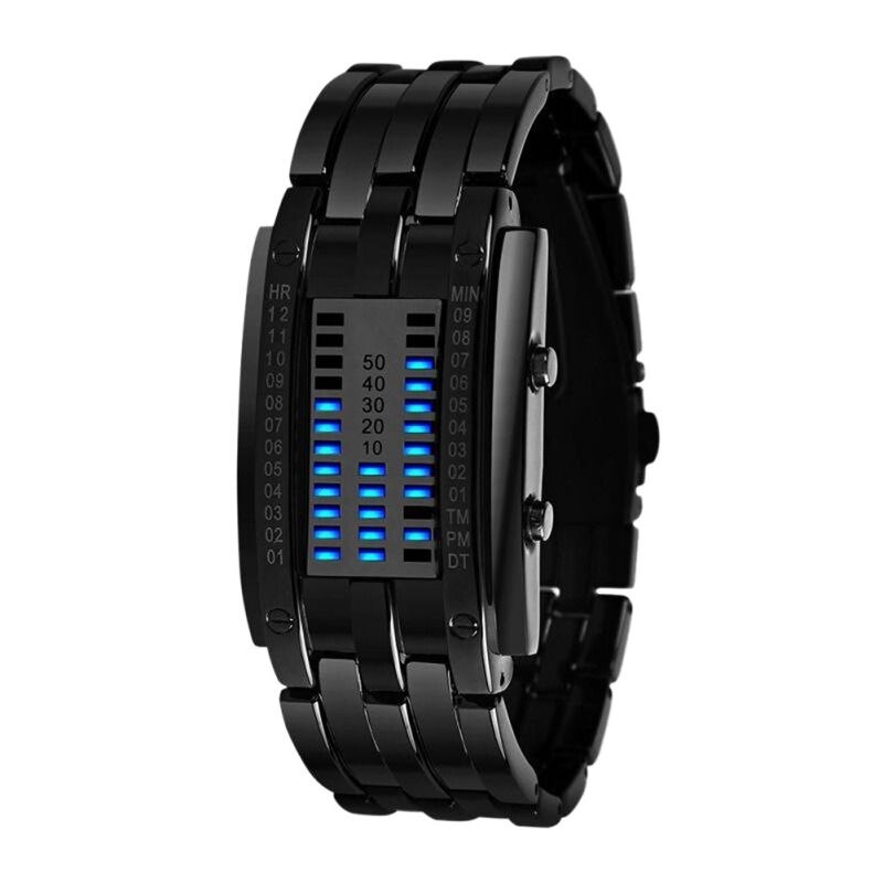 Reloj binario de acero inoxidable para hombre y mujer, pulsera Digital LED con fecha, color negro, con tecnología del futuro