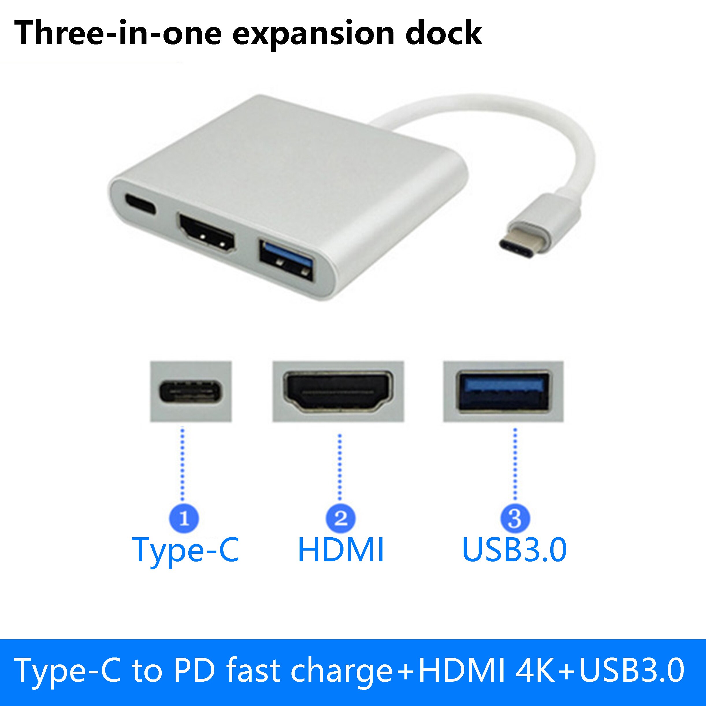 1Pcs Hdmi-Compatibel USB3.0 Pd Vga 3 Adapter Usb Type C Hub Naar Hdmi 4K Voor Macbook huawei Mate Boek En Diverse Mobiele Telefoon: 3