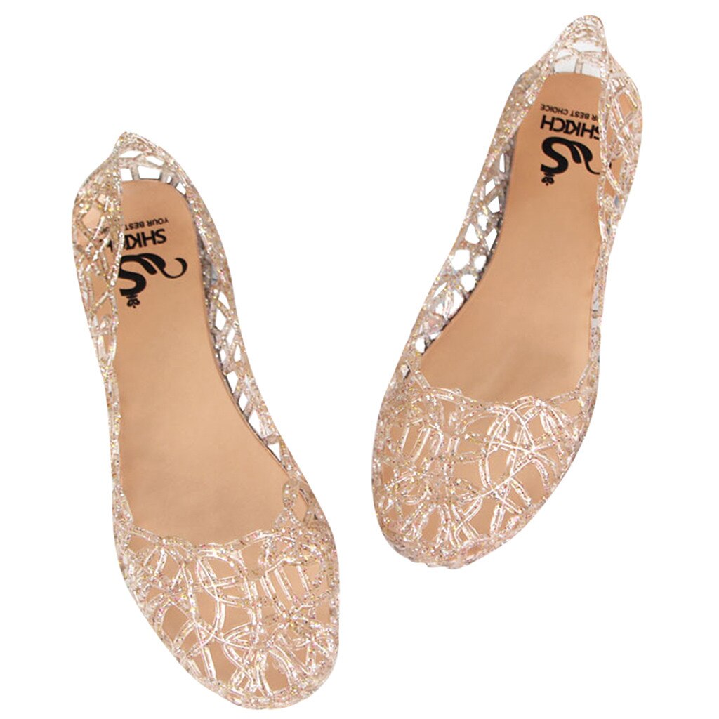 Shopping Ladies Walking Sandals Shoes Women's Summer Beach Jelly Sandals Slip On Flats Hollow Casual Breathable Pumps#529