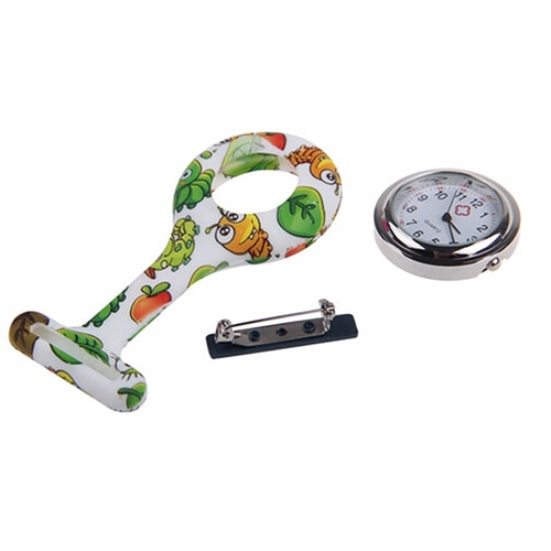 Reloj de bolsillo para mujeres y enfermeras, broche de silicona estampado a la para enfermeras, Túnica, reloj de bolsillo con cadena, esfera de acero inoxidable de cuarzo