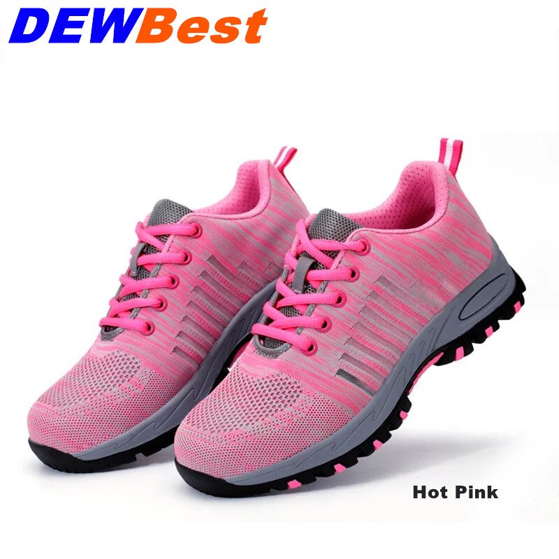 Pink Women safety shoes breathable work boots light bot and comfortable safety boots with steel toe and steel sole: 512-hotpink / 37