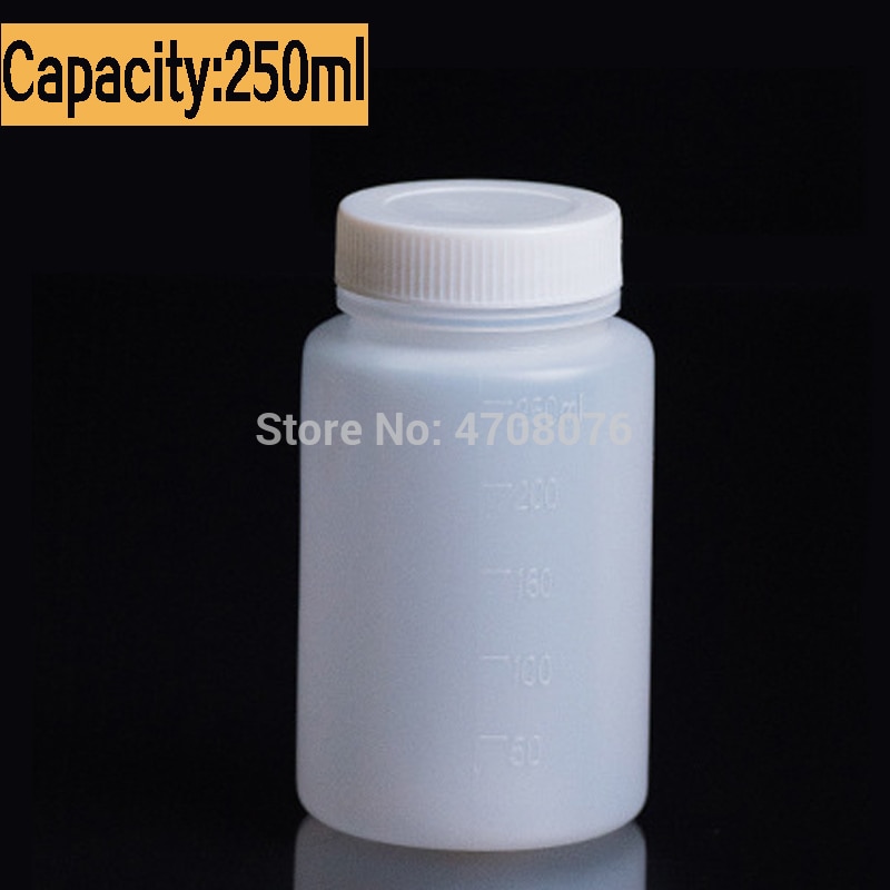PE laboratory reagent bottle with scale Plastic sample bottle with screw lid wide mouth round for chemical test 250ml 5pcs/pack