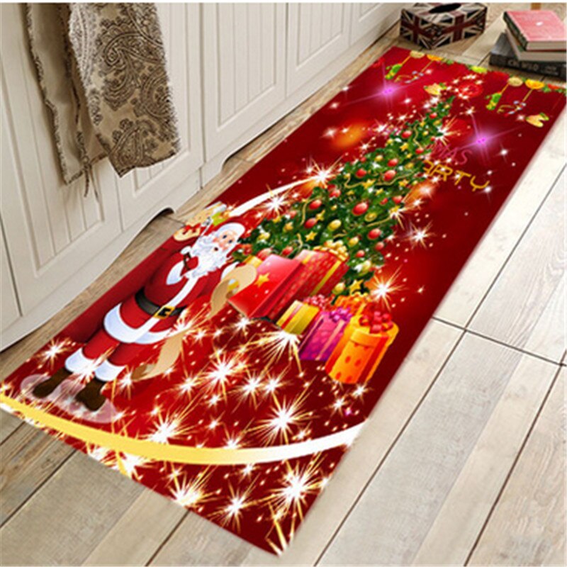 Brand Christmas Santa Claus Anti-slip Kitchen Dining Room Fireplace Floor Mat Rug Flannel Carpet Rug Xmas Home Decor: 40x60cm / C