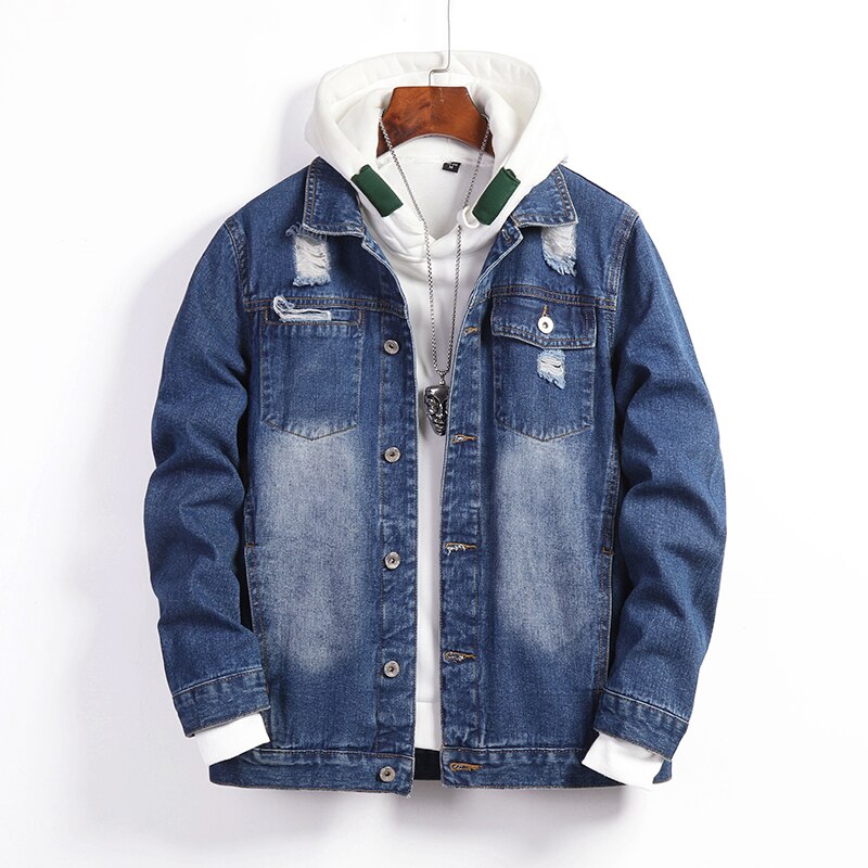 Plus Size 5XL 6XL 7XL Brand Men's Casual Denim Jacket 98% Cotton Ripped Hole Spring Autumn Jacket Male