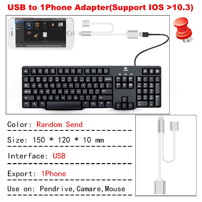 Kuman Lighting1 adaptador USB a Lighting1 convertidor de Cable adaptador para Pendrive USB Flash Drive a 1 teléfono ordenador ratón OTG F