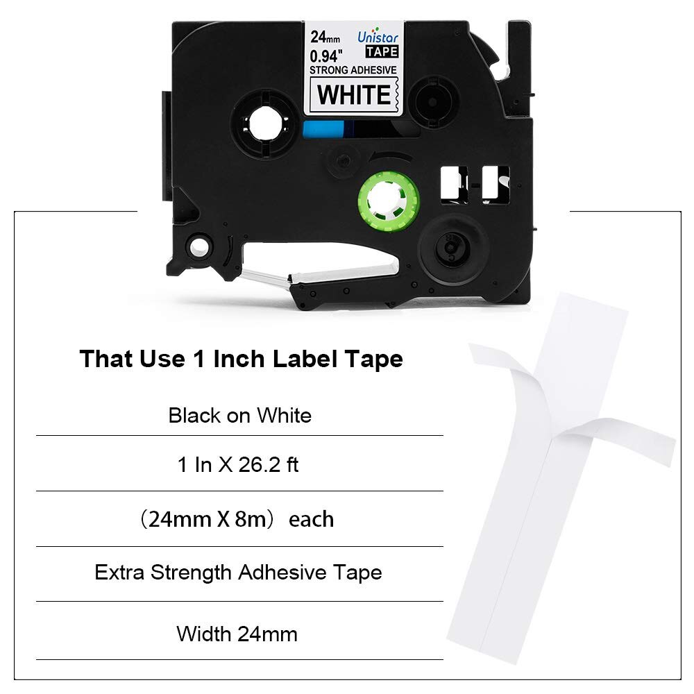 Unistar 24mm Compatible with Brother P-Touch TZ TZe-S251 Label Maker Tape Black on White for PT-D600 Use Extra Strength Adhesive