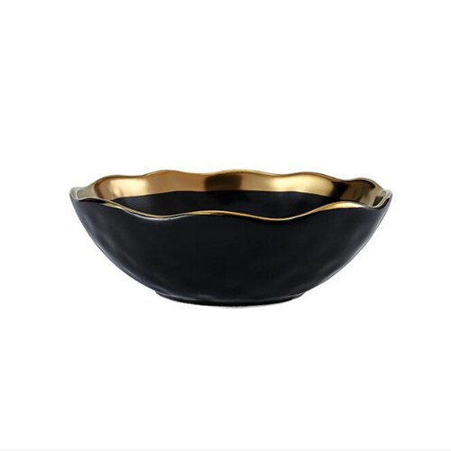 Gilded Plates Matte Gold Cutlery Set Steak Dish Dessert Tray Kitchen Dinner Plates Ceramic Dishes Bowls 1pcs: S black bowlx1
