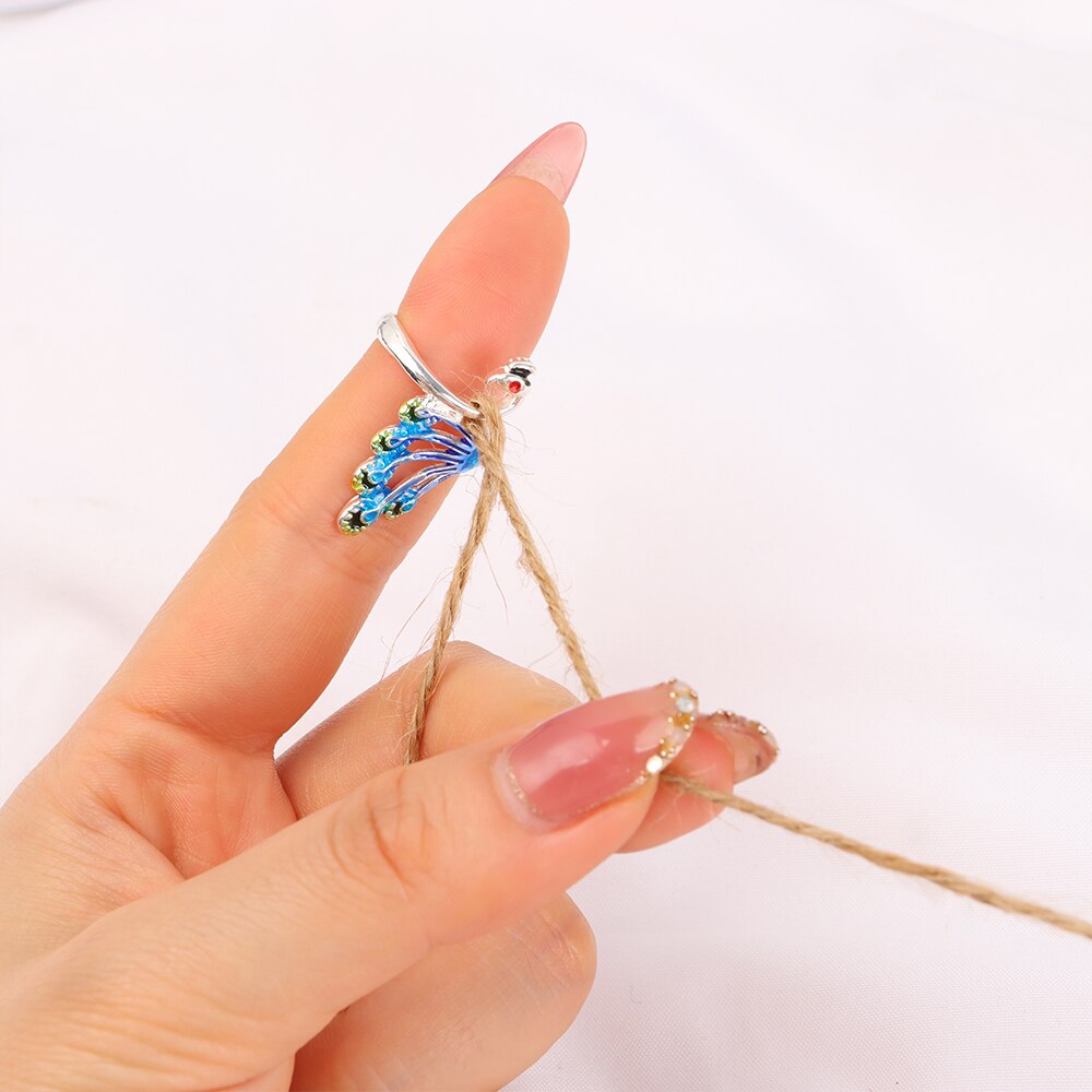 Painted Koi Peacock Crochet Loop Adjustable Open Ring Thimble Yarn Guides Sewing Hook Finger Wear Knitting Tools Accessories