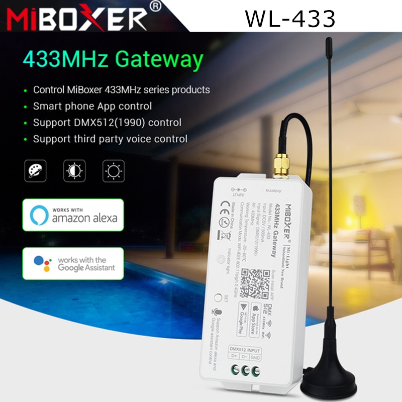 Miboxer WL-433 433MHz passerelle DC5V/500mA WiFi RF DMX512(1990) Smartphone APP contrôle pour MiBOXER 433MHz série produits mi-lumière