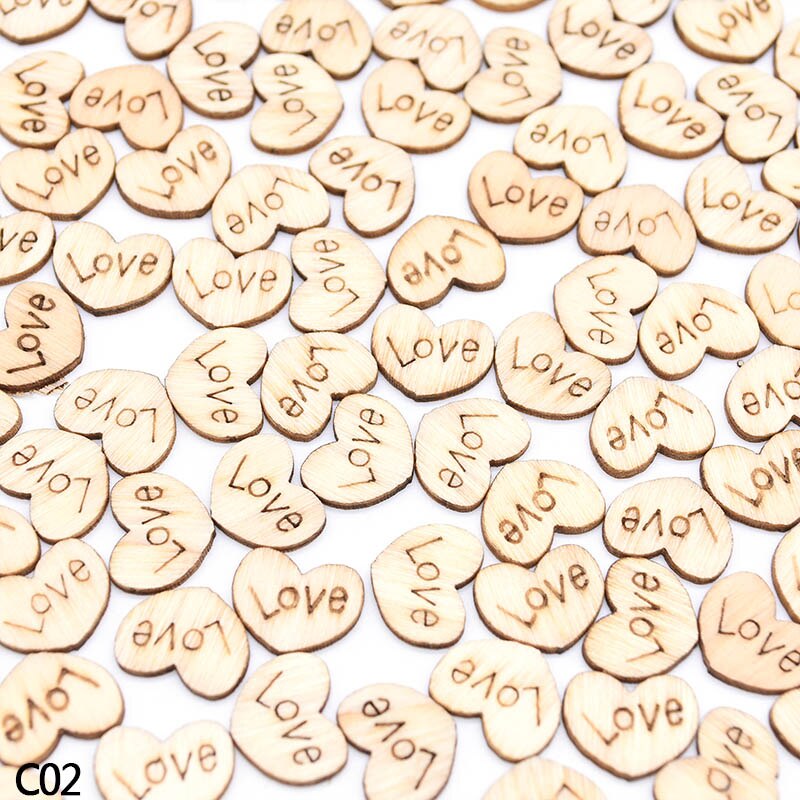 100/200Pcs Mini Houten Hart Tafel Versieren Rustieke Houten Confetti Tabel Scatter Home Decoratie Diy Craft levert: C02 / 200pcs