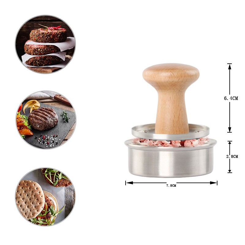 Bøg håndtag 304 rustfrit stål manuelle hamburgerpressere maker presse koteletter form grill køkkenredskaber hjem kødtærte burger