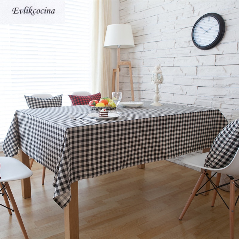 Gratis forsendelse sort hvid plaid duge linned linned toalha de mesa nappe rectangulaire kortfattet manteles para mesa tafelkleed