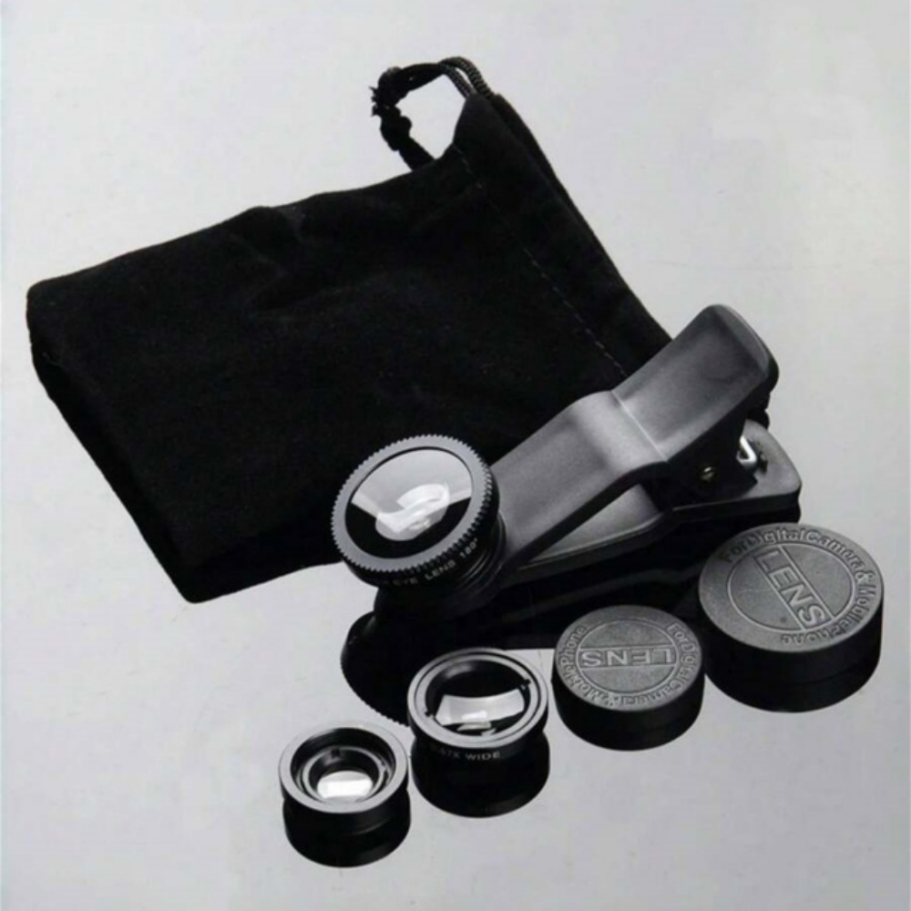 Kit de lentes de cámara ojo de pez Universal 3 en 1, lentes Macro gran angular para teléfono inteligente, lupa con Clip, accesorio de fotografía móvil: Plata