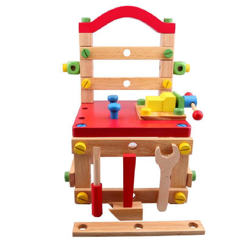 Wooden children's education manual disassembly screw nut Luban tool chair toy multi-functional work chair