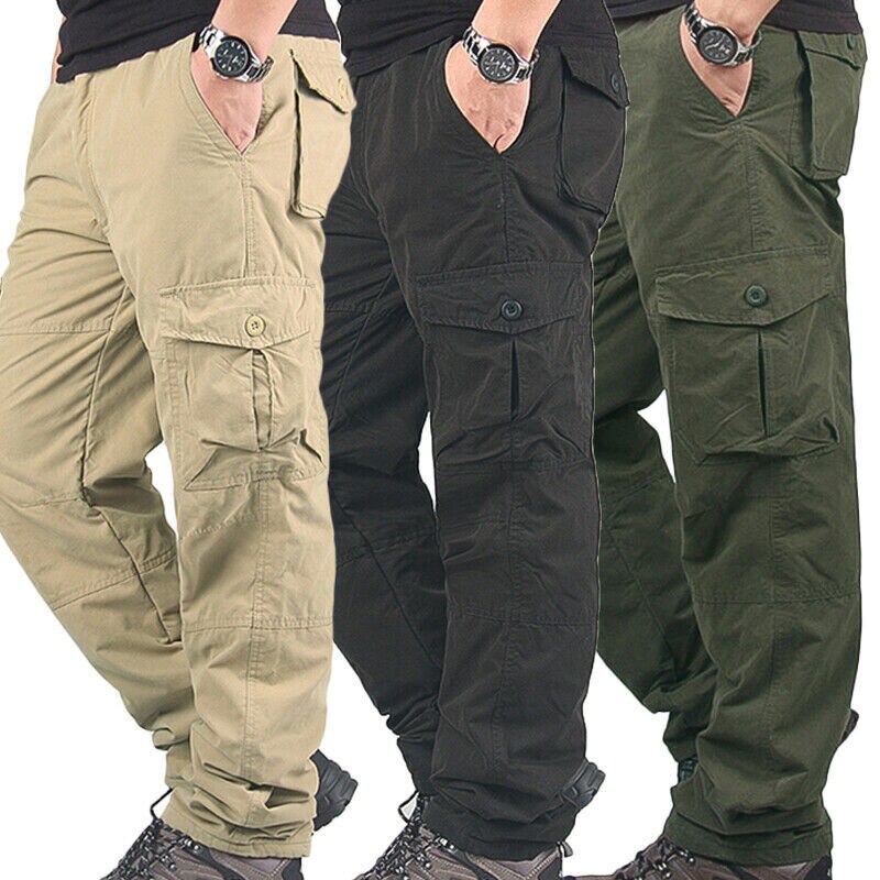 Pantalon cargo thermique chaud pour homme, vêtement de travail en hiver, avec poches, épais, pour l'extérieur