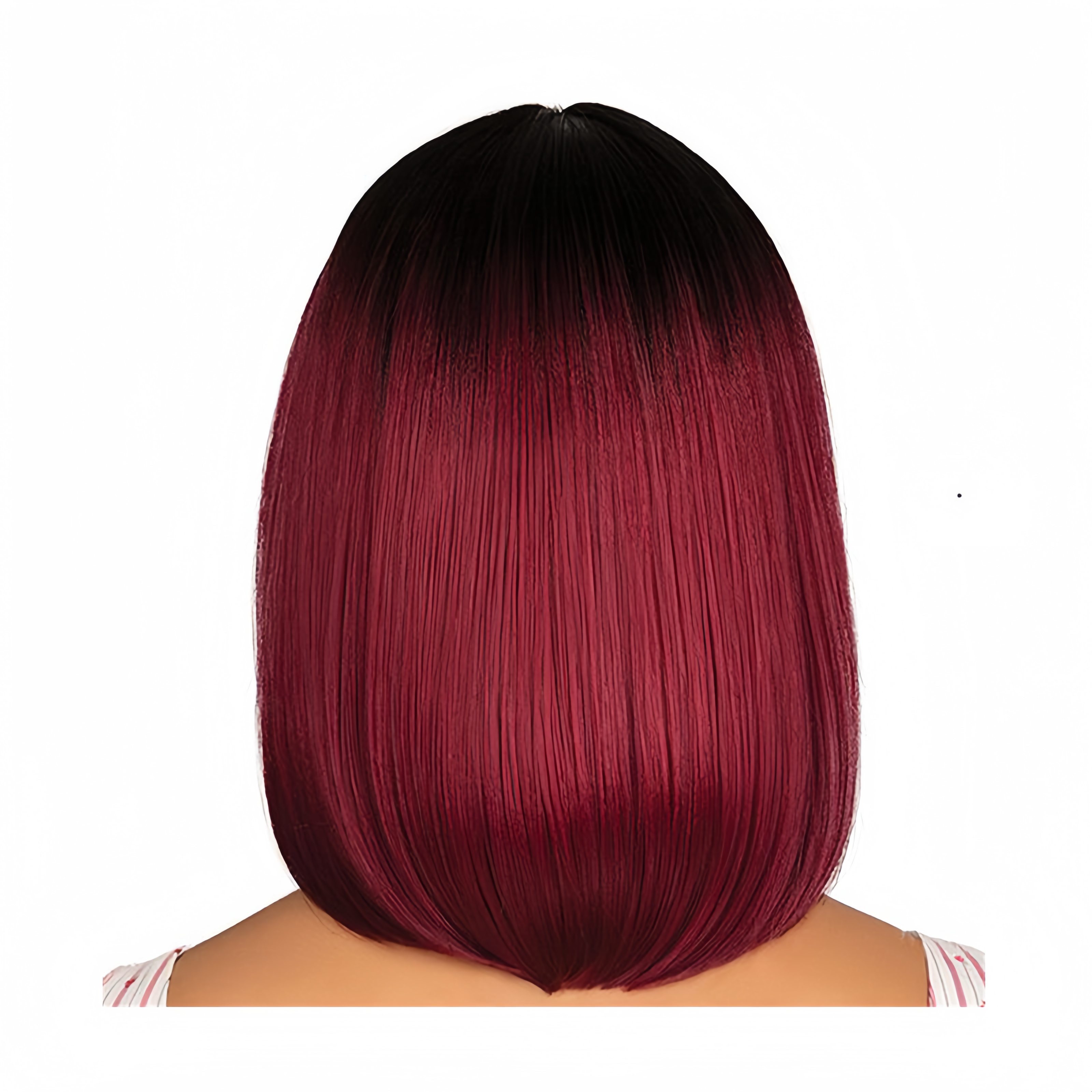Peluca bobo teñida europea y americana de , pelo corto y liso para mujer, pelo de fibra sintética de color rojo vino degradado negro