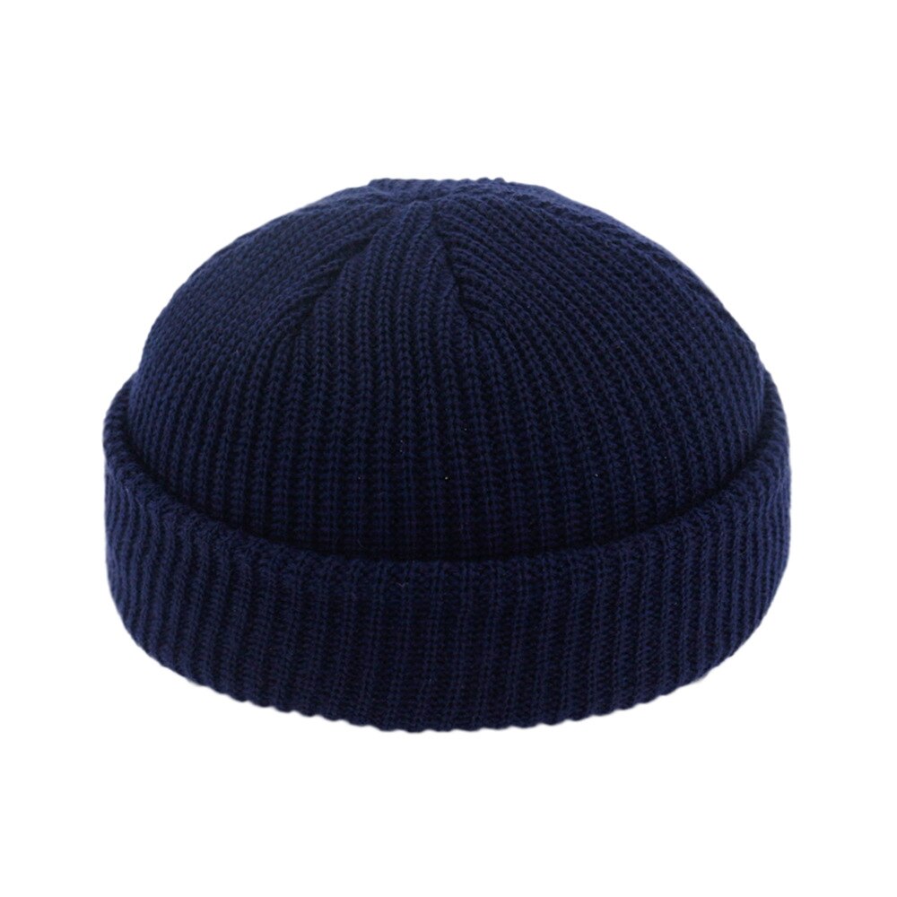 Mode Mannen Beanie Knit Hoeden Jongen Skullcap Sailor Caps Manchetten Retro Navy Korte Hoed Effen Kleur Unisex Winter Warm Cap roll-Up Rand: 10