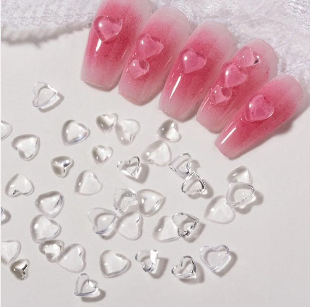 Abalorios transparentes de resina 3D para decoración de uñas, abalorios de corazón de amor, 4mm/6mm/8mm, 100 piezas