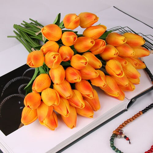 10 stk tulipan kunstig blomst lateks ekte berøringe brudebukett hjem dekorere dekorere kunstige blomster bukett ekte berøringe: G