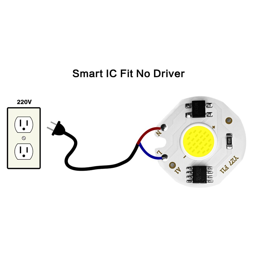 5 stk cob led lampe chips  ac 220v 3-9w led pære lampe smart ic driver pærer lys diy spotlight downlight chips utendørs flomlys