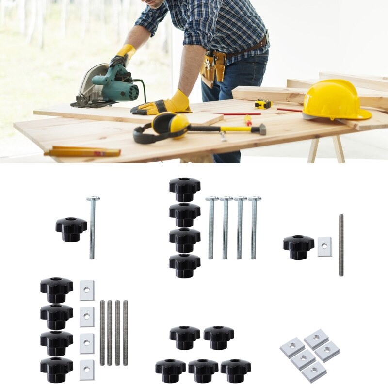 Handle T-slot Slider Miter T-track Jig Screw Fixture Table Saw Router Chute Rail Special Accessories Woodworking Tool Set 51BD