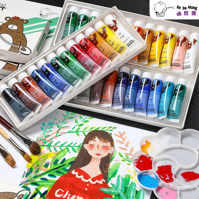 36/24/Color Acrylic Paint Set Beginner Drawing Brushes Watercolor Paints Diy Pebble Hand-painted Wall Painting Boxed Artist Kits