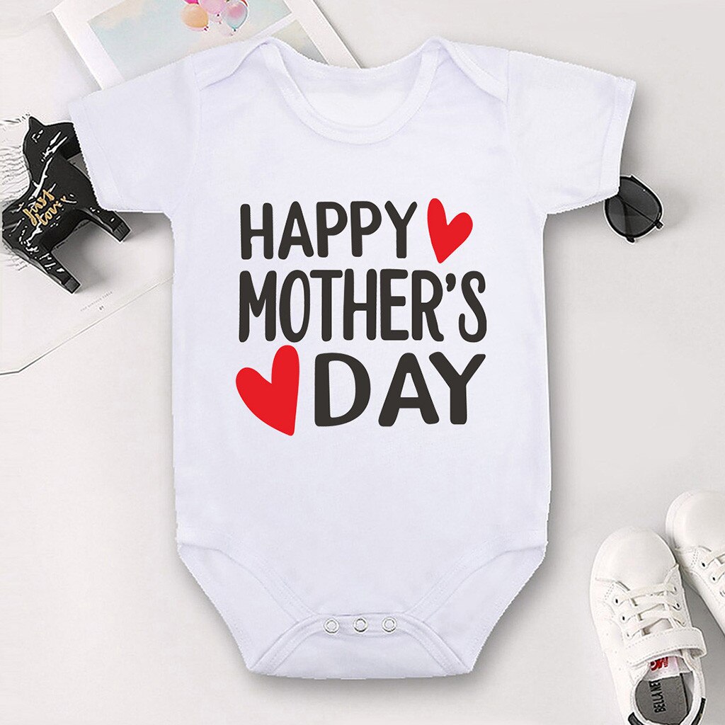 Toddler Infant Kids Baby Girls Boys O-Neck Short Sleeve Letter Printed Mother’s Day Romper Jumpsuit Outfits Clothes#p4: White / 24M