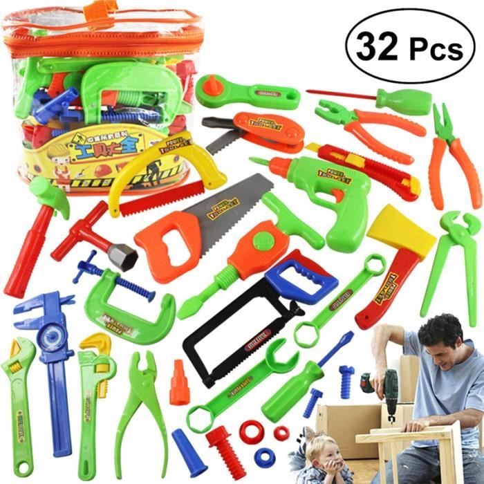 32Pc Toy Repair Tool Play Set Hammer Screwdriver Bolt Kid Children Learning Cordless Drill Wrenc Pretend Simulation Garden: Default Title